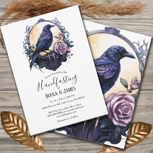 Gothic Boho Floral Raven & Rose Handfasting Einladung