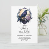 Gothic Boho Floral Raven & Rose Wedding Einladung (Stehend Vorderseite)