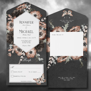 Gothic Boho Motte Schwarz & Braun Floral Ohne Aben All In One Einladung