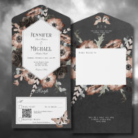 Gothic Boho Motte Schwarz & Braun Floral QR Code