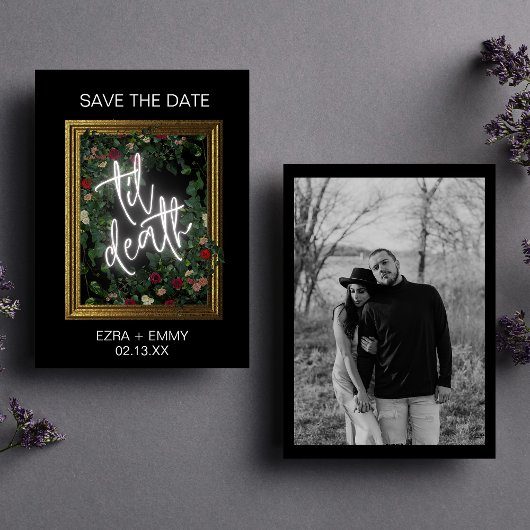 Gothic Bold Black Floral Til Death Save the Date Einladung