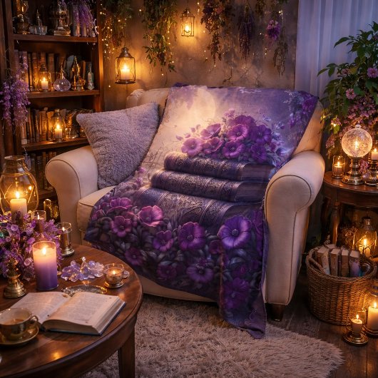 Gothic Book Purple Floral Fleecedecke