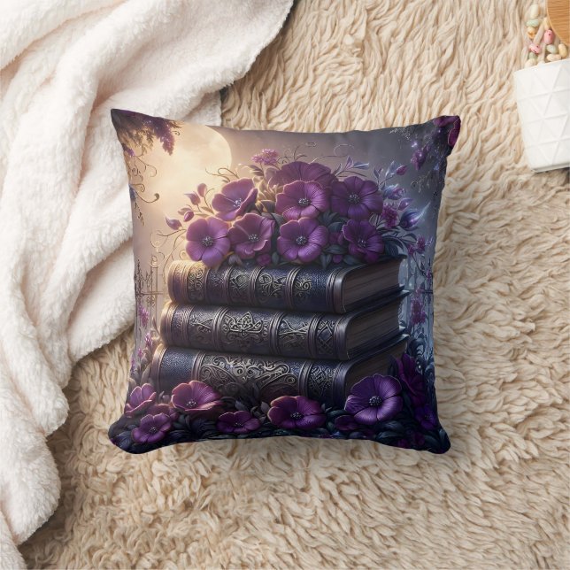 Gothic Book Purple Floral Kissen (Decke)