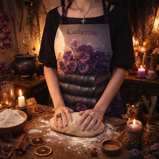 Gothic Book Purple Floral Schürze