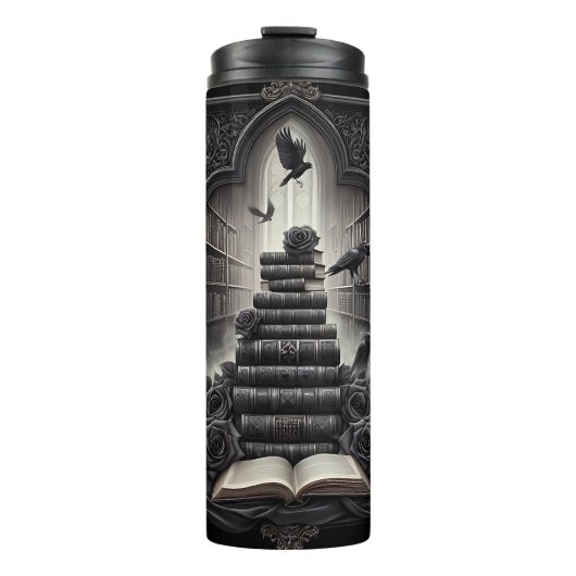 Gothic Book Thermal Tumbler - Kaffee Travel Mug Thermosbecher (Vorderseite)