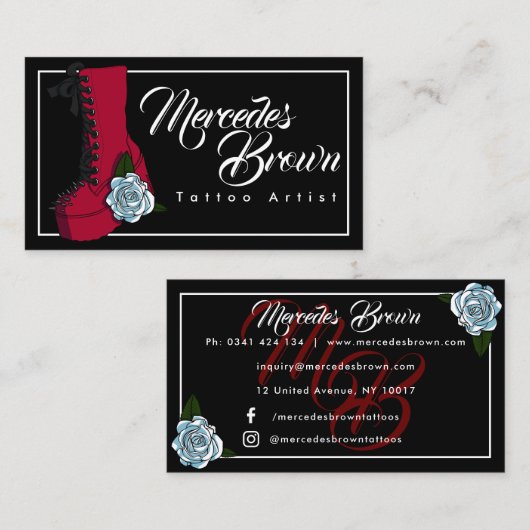 Gothic Boot Script Black Tattoo Artist Visitenkarte (Vorne/Hinten)