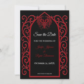 Gothic border black and red wedding save the date ankündigung (Vorderseite)