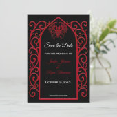 Gothic border black and red wedding save the date ankündigung (Stehend Vorderseite)