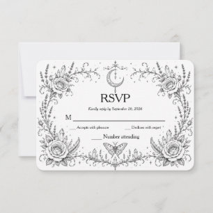 Gothic Botanical RSVP Schwarz und Weiß Dankeskarte