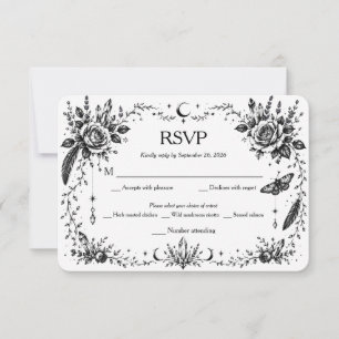 Gothic Botanical RSVP Schwarz und Weiß Dankeskarte