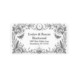 Gothic Botanical Schwarz-Weiß-Hochzeit Adressaufkleber