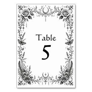 Gothic Botanische Schwarz-Weiße Hochzeit Tischnummer