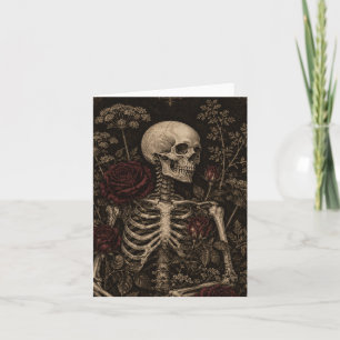 Gothic-Botanischer-Skelett-Victorianische-Radierun Feiertagskarte