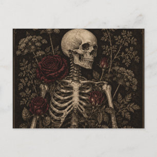 Gothic-Botanischer-Skelett-Victorianische-Radierun Feiertagspostkarte