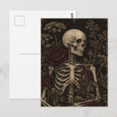 Gothic-Botanischer-Skelett-Victorianische-Radierun Postkarte (Vorne/Hinten)