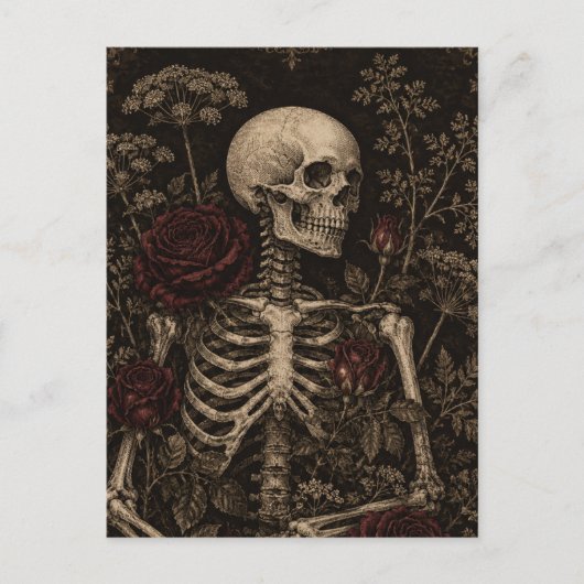 Gothic-Botanischer-Skelett-Victorianische-Radierun Postkarte (Vorderseite)