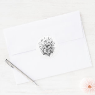 Gothic Botanisches Schmetterlingsbouquet Hochzeit Runder Aufkleber