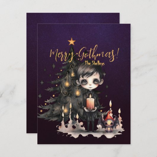 Gothic Boy Christmas Tree Xmas Feiertagskarte (Vorne/Hinten)