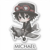 Gothic Boy Pilot flies Airplane Personalized Anime Aufkleber (Vorderseite)