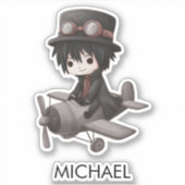 Gothic Boy Pilot flies Airplane Personalized Anime Aufkleber (Vorderseite)