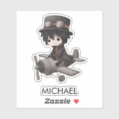 Gothic Boy Pilot flies Airplane Personalized Anime Aufkleber (Blatt)