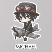 Gothic Boy Pilot flies Airplane Personalized Anime Aufkleber