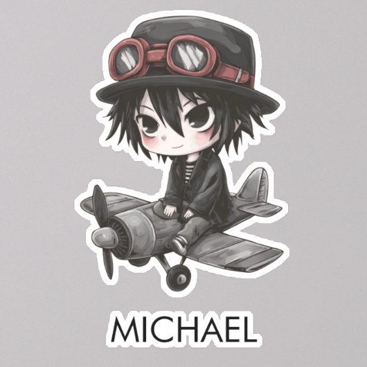 Gothic Boy Pilot flies Airplane Personalized Anime Aufkleber