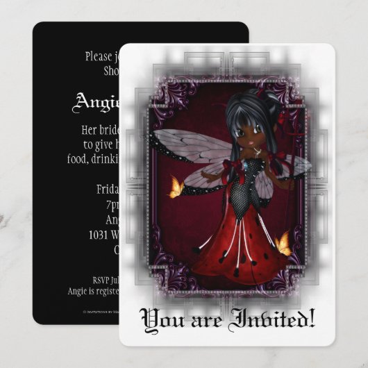 Gothic Brautparty Invite Little Devil Ladybug 4 Einladung (Vorne/Hinten)