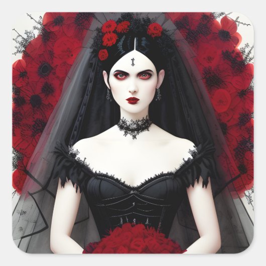 Gothic Bride Quadratischer Aufkleber (Vorderseite)