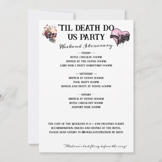 Gothic Bridge oder Die Til Death Bachelorette Week Einladung (Rückseite)