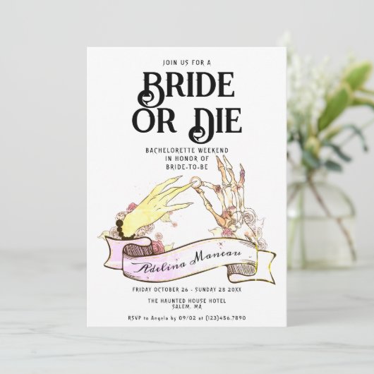 Gothic Bridge oder Die Til Death Bachelorette Week Einladung (Stehend Vorderseite)