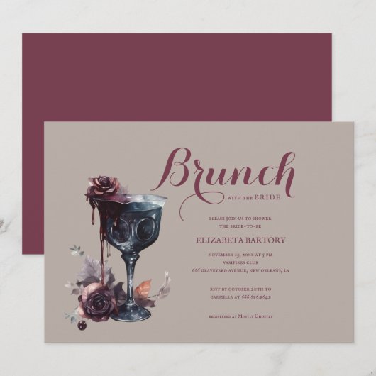 Gothic Brunch Blumenkelch Brautparty Einladung (Vorne/Hinten)
