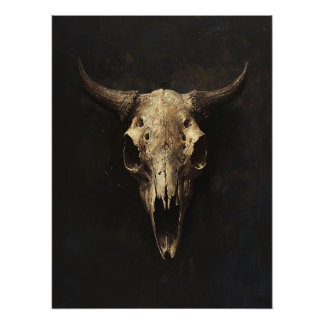 Gothic Bull Skull Decoupage Poster