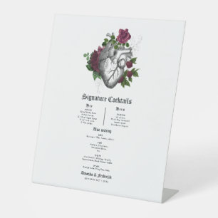 Gothic Burgund Florales Herz Hochzeits Cocktail Me Sockelschild