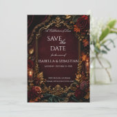 Gothic | Burgund & Gold Save The Date (Stehend Vorderseite)