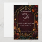Gothic | Burgund & Gold Save The Date (Vorne/Hinten)