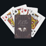 Gothic Burgundy Floral Skull Spielkarten<br><div class="desc">These Gothic Burgundy Floral Skull Poker Cards feature dramatic hand-drawn black ink skulls adorned with lush dark florals and intricate cross-hatching details on an elegant dark burgundy-on-burgundy striped background. The design includes four dark floral corner accents, two skulls centered in the middle, and three editable text areas: a heading at...</div>