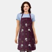 Gothic Burgundy Floral Skulls Schürze (Getragen)