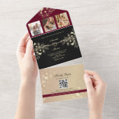 Gothic Burgundy und Black Wedding All In One Einladung (Abreißen)