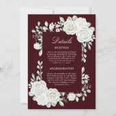 Gothic Burgundy White Roses Wedding Enclosure Card Einladung (Vorderseite)