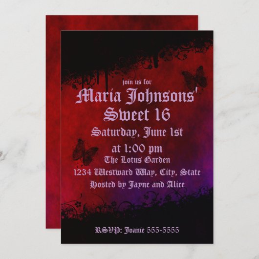 Gothic Butterflies Geburtstag Einladung (Vorne/Hinten)