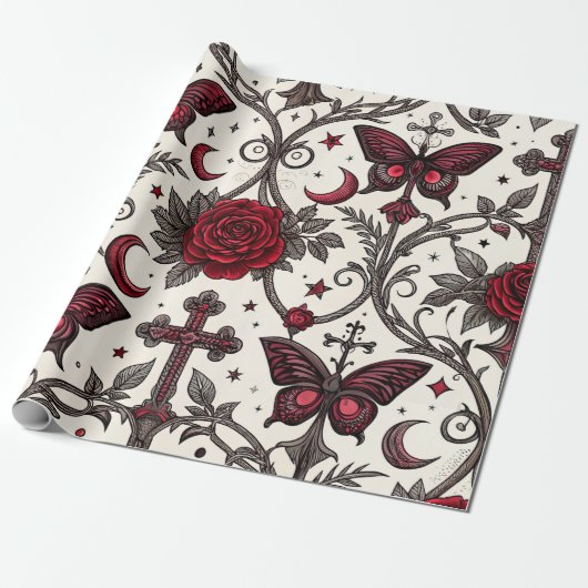 Gothic Butterfly Blumenmuster (1) Geschenkpapier (Ungerollt)