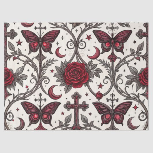 Gothic Butterfly Blumenmuster (1) Seidenpapier (Vorderseite)
