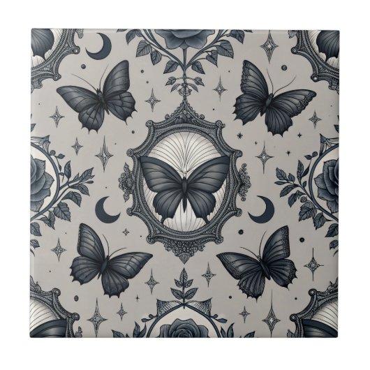 Gothic Butterfly Blumenmuster (2) Fliese (Vorderseite)