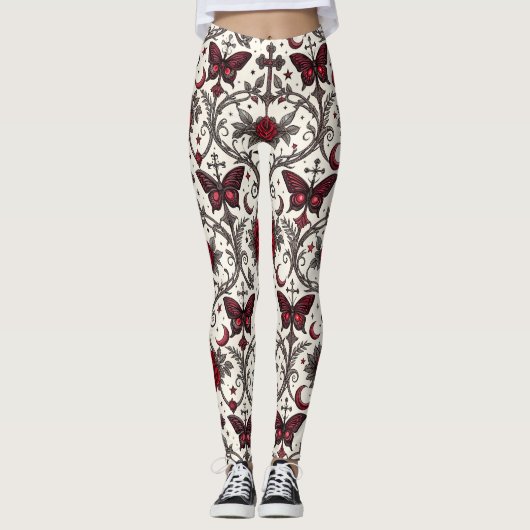 Gothic Butterfly Blumenmuster (2) Leggings (Vorderseite)