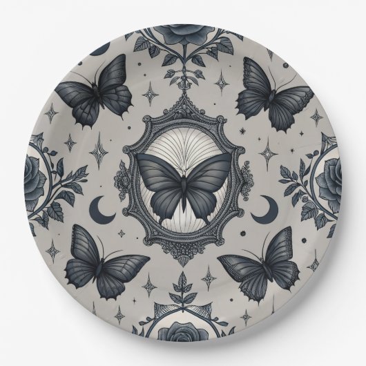 Gothic Butterfly Blumenmuster (2) Pappteller (Vorderseite)