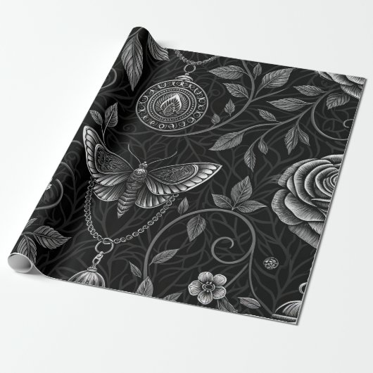 Gothic Butterfly Blumenmuster (3) Geschenkpapier (Ungerollt)