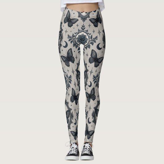 Gothic Butterfly Blumenmuster (3) Leggings (Vorderseite)