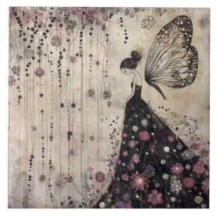 Gothic Butterfly Fairy im schwarzen Garten Fliese