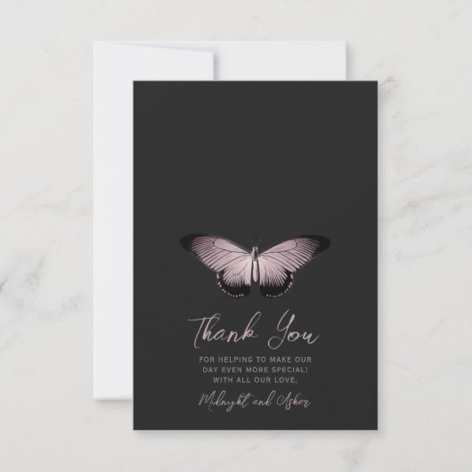 Gothic Butterfly Foto Wedding Dankeskarte (Vorderseite)